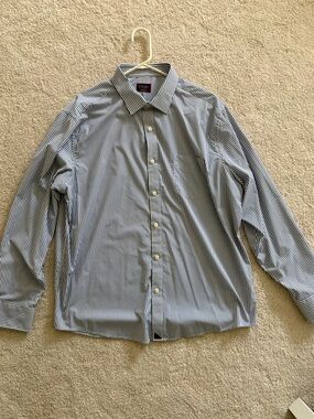 UNTUCKit Men's Blue and White Striped Dress Shirt XXL